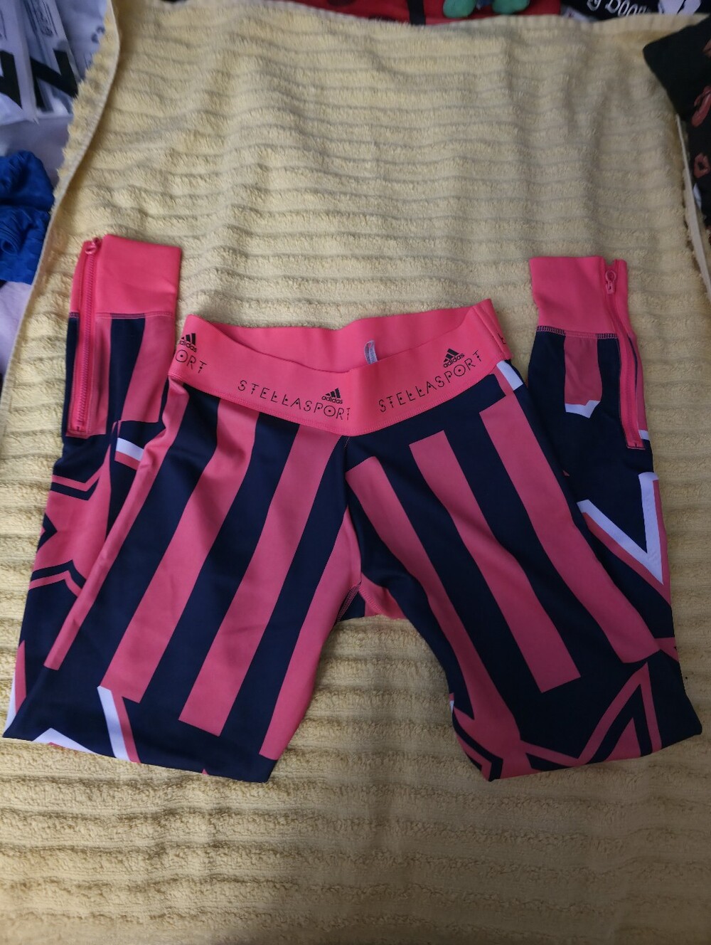 Adidas by Stella McCartney Kids Pink and Black Striped Athletic Leggings